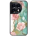 Coque noire taperso pour OnePlus 11 et 12 avec motif marbre fleur turquoise protection antichoc personnalisée