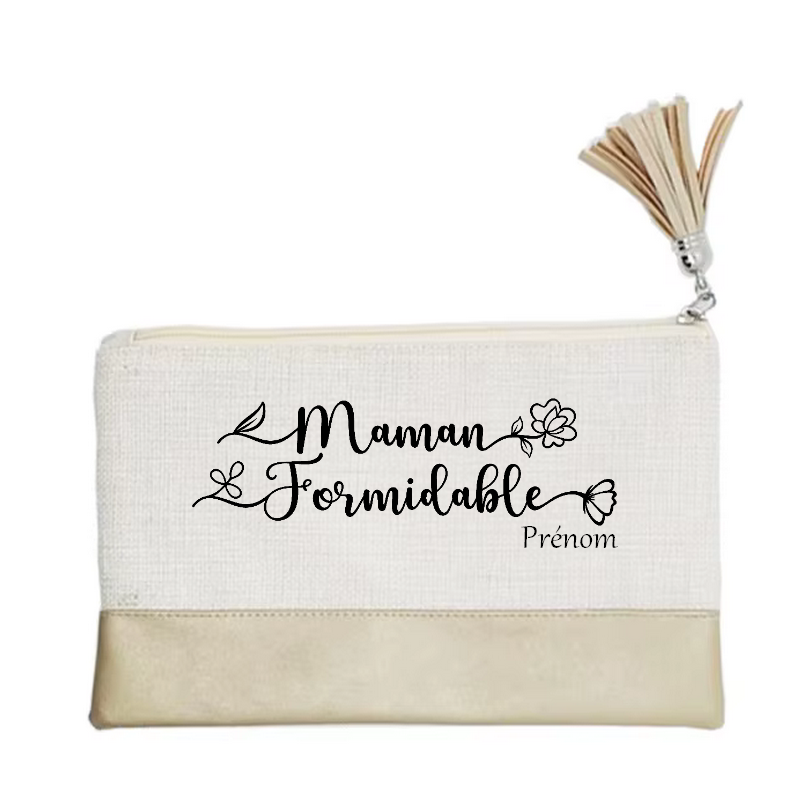 Pochette personnalisée motif maman formidable en toile et simili cuir personnalisée
