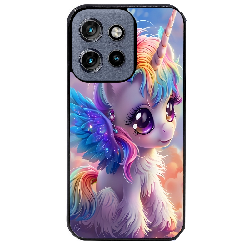 Coque noire taperso pour Moto Edge 60 et Neo Fusion Pro avec motif licorne style anime protection antichoc personnalisée