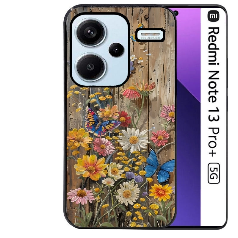 Coque noire taperso pour Redmi Note 13 PRO PLUS 5G avec motif bois et papillon 1 protection antichoc personnalisée