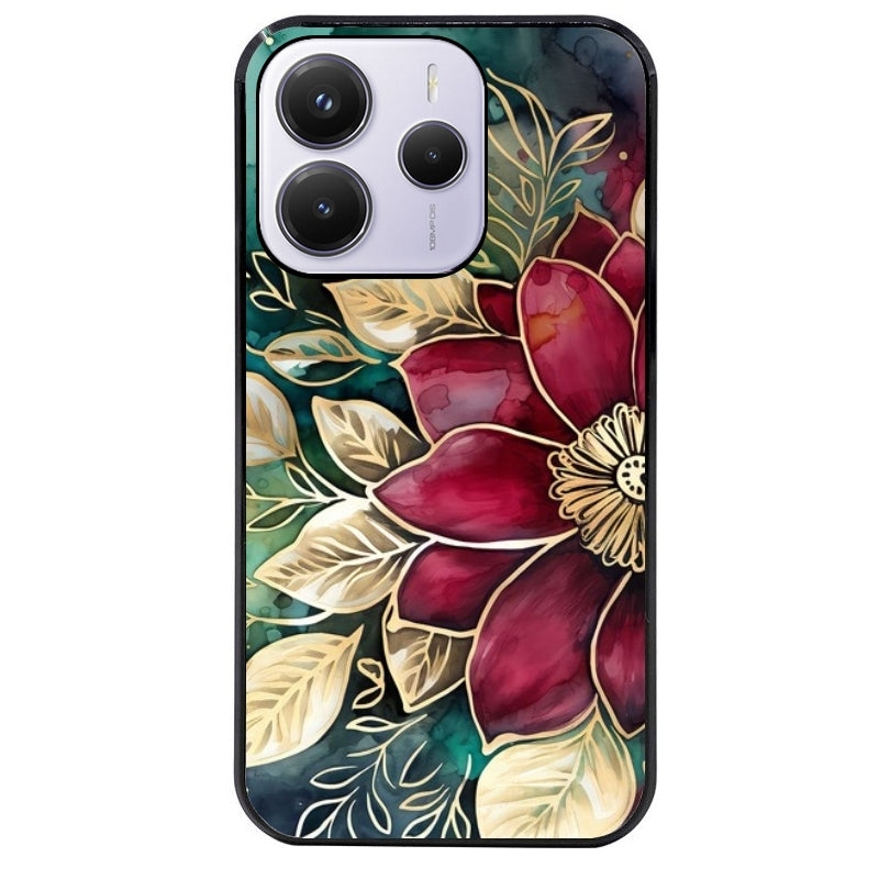 Coque noire taperso pour Redmi Note 14 et PRO PLUS 4G 5G avec motif fleur poinsettia style noel protection antichoc personnalisée