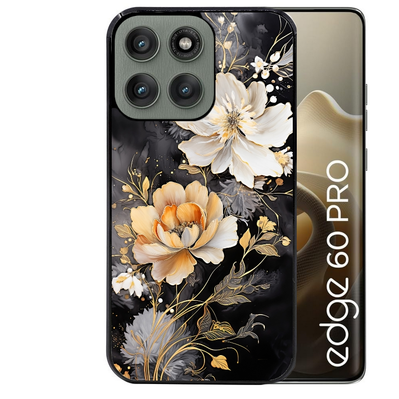 Coque noire taperso pour Moto Edge 60 et Neo Fusion Pro avec motif fleur blanche protection antichoc personnalisée
