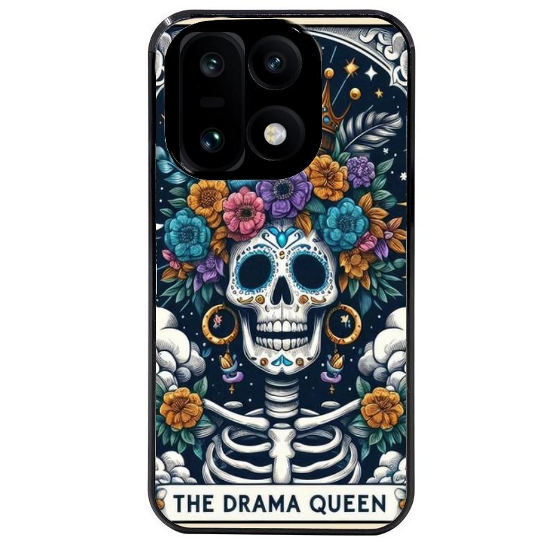 Coque noire taperso pour OnePlus 15 avec motif tete de mort drama queen protection antichoc personnalisée