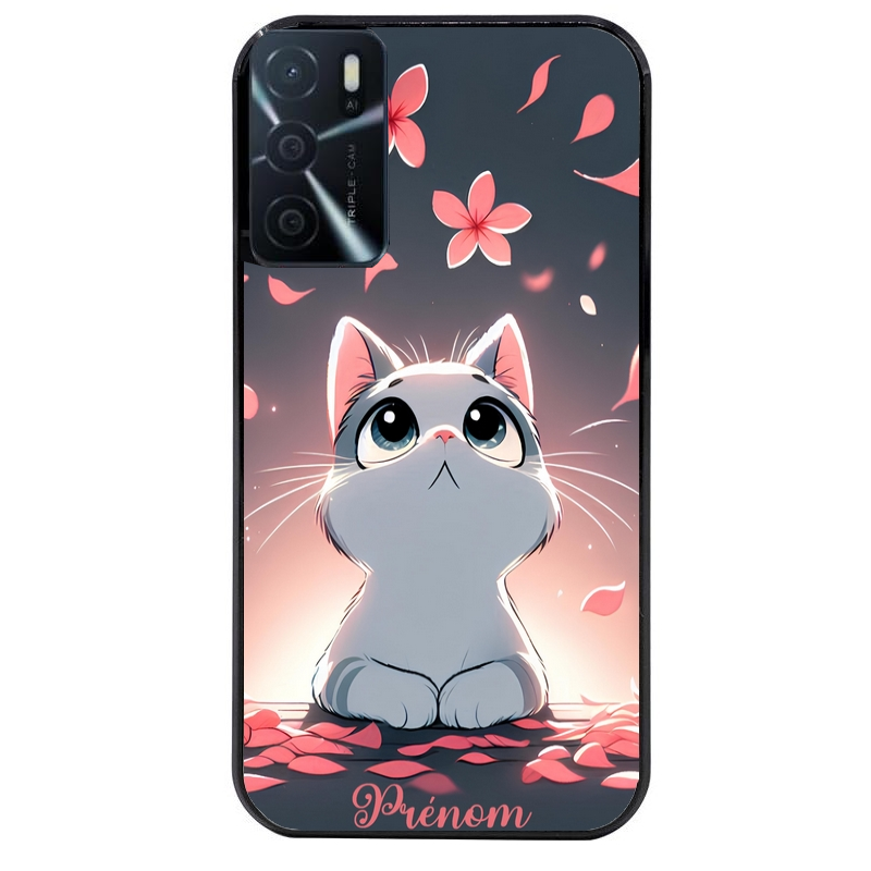 Coque noire taperso pour OPPO A16 et A16S avec motif chat anime avec votre prenom protection antichoc personnalisée