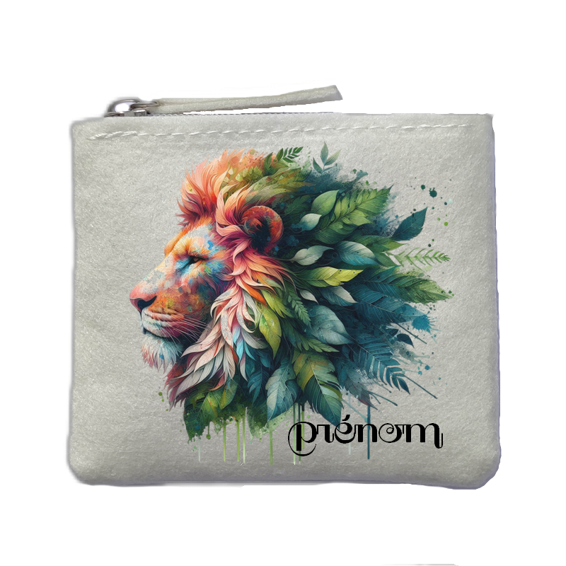 Porte monnaie personnalisé lion jungle ivoire en feutrine en feutrine ivoire