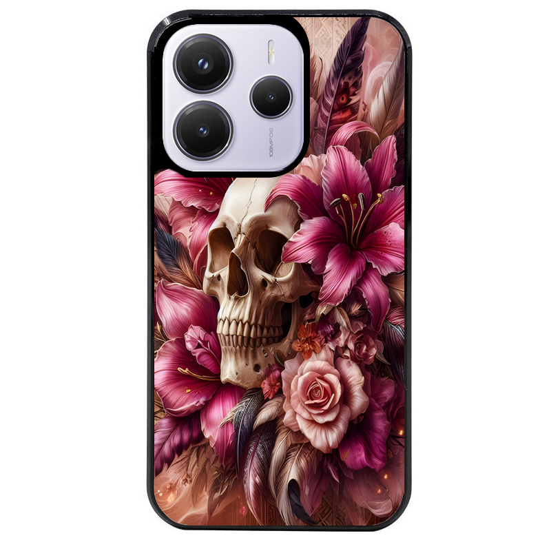 Coque noire taperso pour Redmi Note 14 et PRO PLUS 4G 5G avec motif tete de mort skull plume protection antichoc personnalisée