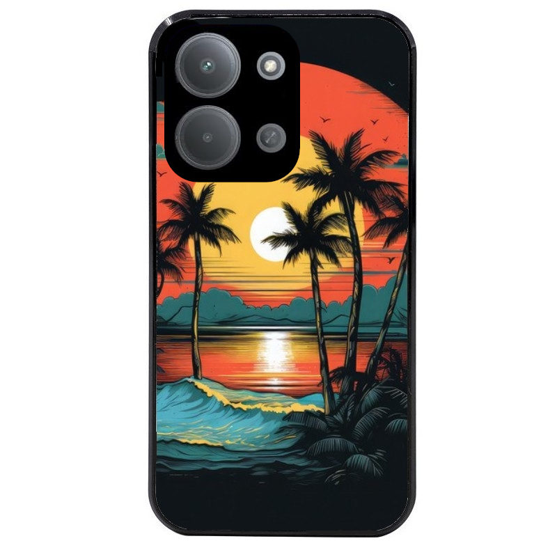 Coque noire taperso pour POCO C85 avec motif hawaii palmier protection antichoc personnalisée