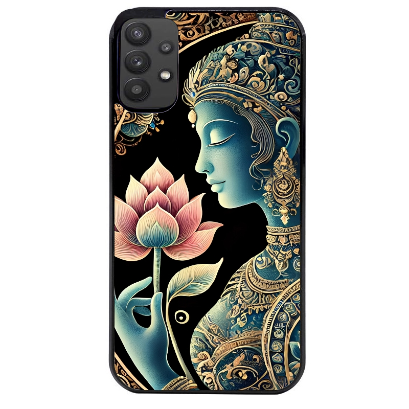 Coque noire taperso pour galaxy A22 A32 A52 A52S 4G 5G  avec motif bouddha et lotus protection antichoc personnalisée