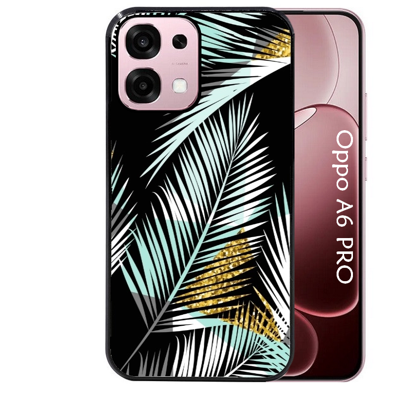 Coque noire taperso pour OPPO A6 PRO 4G et 5G avec motif palmier noir protection antichoc personnalisée
