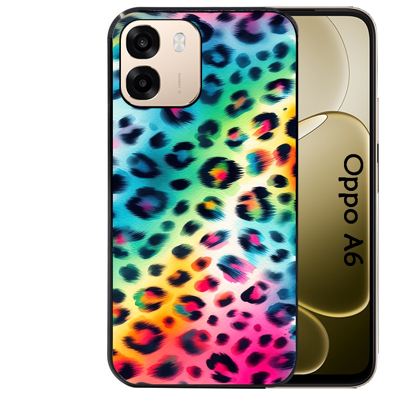 Coque noire taperso pour OPPO A6 A6X 4G et 5G avec motif leopard arc protection antichoc personnalisée