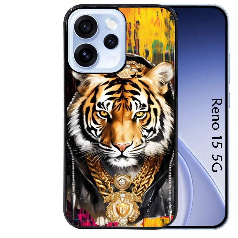 Coque noire taperso pour OPPO Reno 15 et F FS 5G avec motif tigre style hip hop protection antichoc personnalisée