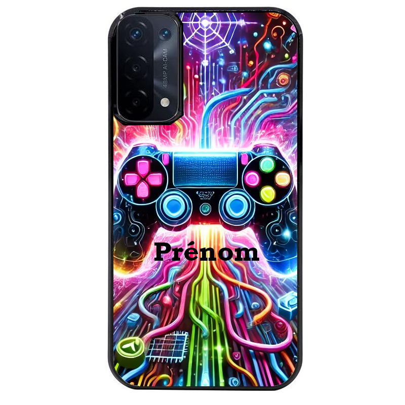 Coque noire taperso pour OPPO A54 et A74 5G avec motif gamer electro personnalisee protection antichoc personnalisée