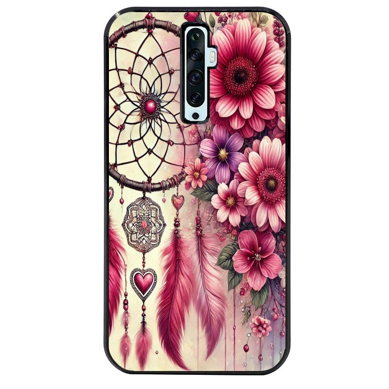 Coque noire taperso pour OPPO Reno 2 et 2Z avec motif dreamcatcher et coeur protection antichoc personnalisée
