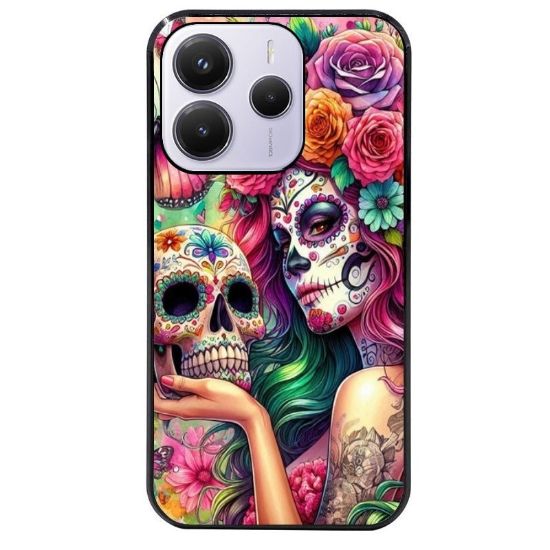 Coque noire taperso pour Redmi Note 14 et PRO PLUS 4G 5G avec motif tete de mort calavera skull protection antichoc personnalisée