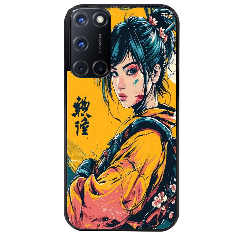 Coque noire taperso pour OPPO A72 4G avec motif samourai girl anime protection antichoc personnalisée