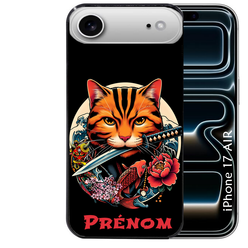 Coque noire taperso pour Iphone 17 17E AIR MAX PRO avec motif chat carpe koii japan personnalise protection antichoc personnalisée