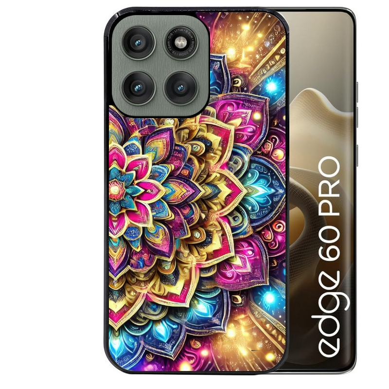 Coque noire taperso pour Moto Edge 60 et Neo Fusion Pro avec motif mandala 2 protection antichoc personnalisée