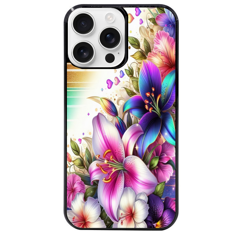 Coque noire taperso pour Iphone 16 16E PLUS MAX PRO avec motif fleur fluo protection antichoc personnalisée