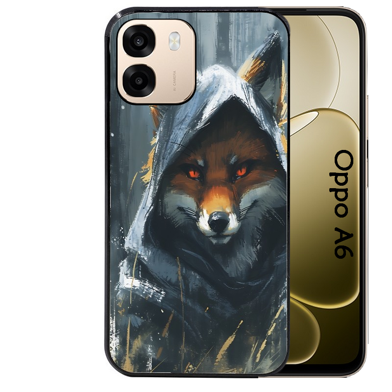 Coque noire taperso pour OPPO A6 A6X 4G et 5G avec motif renard fox des bois protection antichoc personnalisée