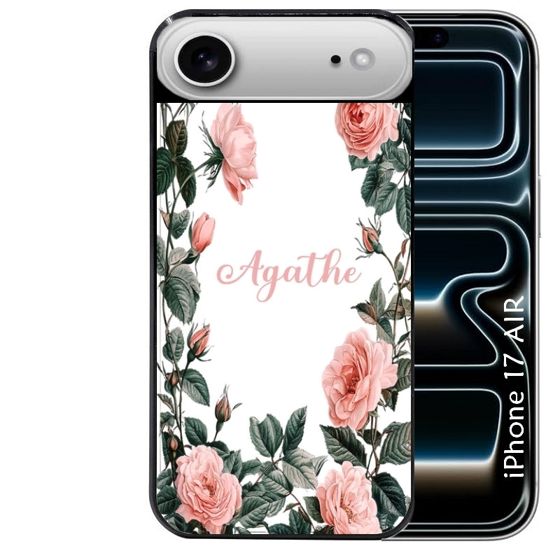 Coque noire taperso pour Iphone 17 17E AIR MAX PRO avec motif cadre fleur pastel personnalisee protection antichoc personnalisée