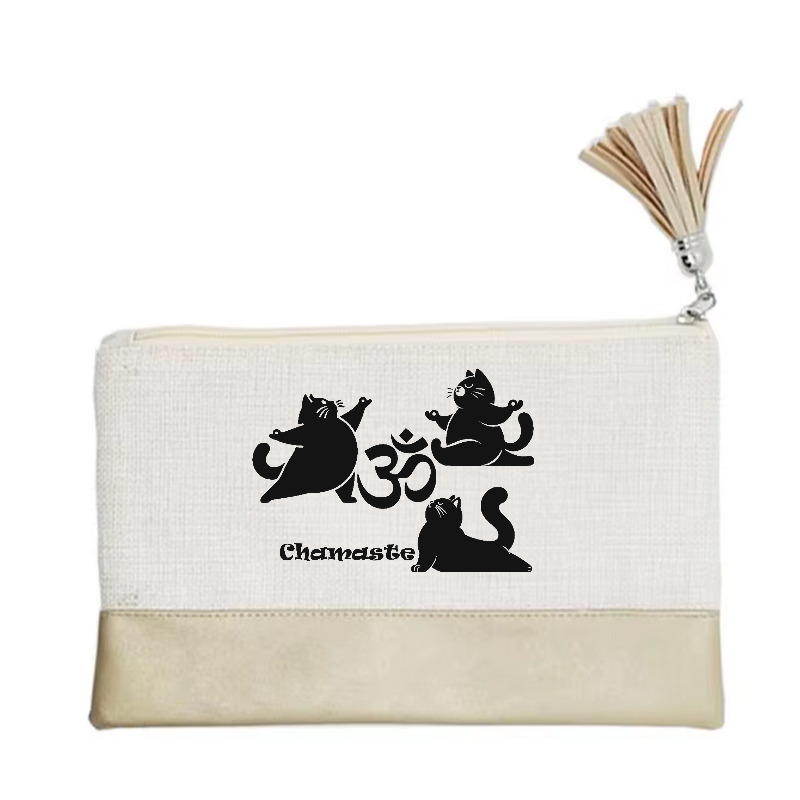 Pochette motif chat namaste en toile et simili cuir