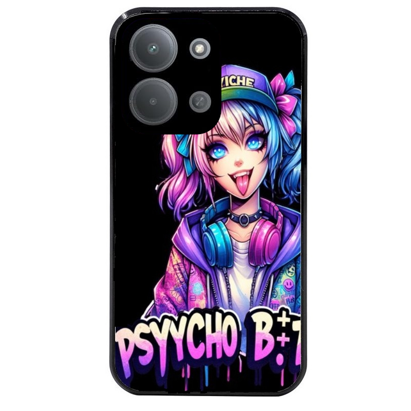 Coque noire taperso pour POCO C85 avec motif anime manga et psycho protection antichoc personnalisée