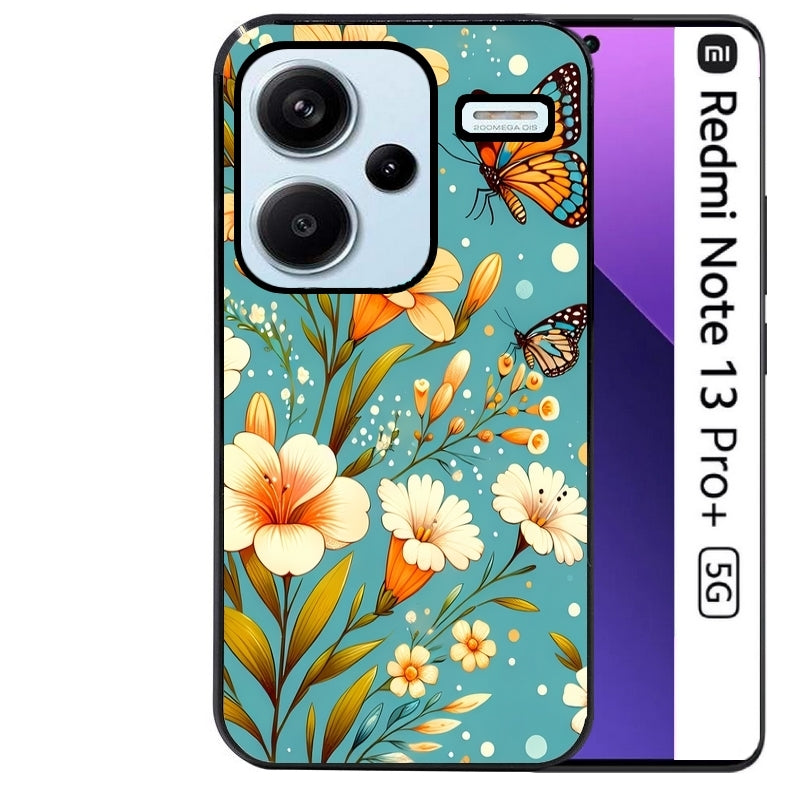 Coque noire taperso pour Redmi Note 13 PRO PLUS 5G avec motif fleur orange protection antichoc personnalisée