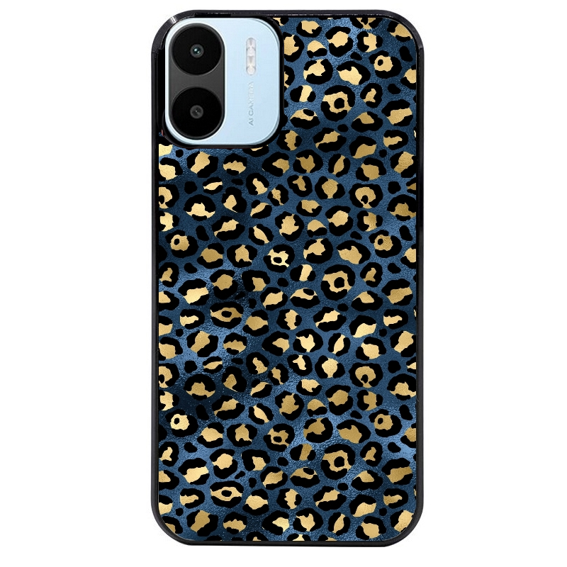 Coque noire taperso pour Redmi A1 et A2 avec motif leopard bleu protection antichoc personnalisée