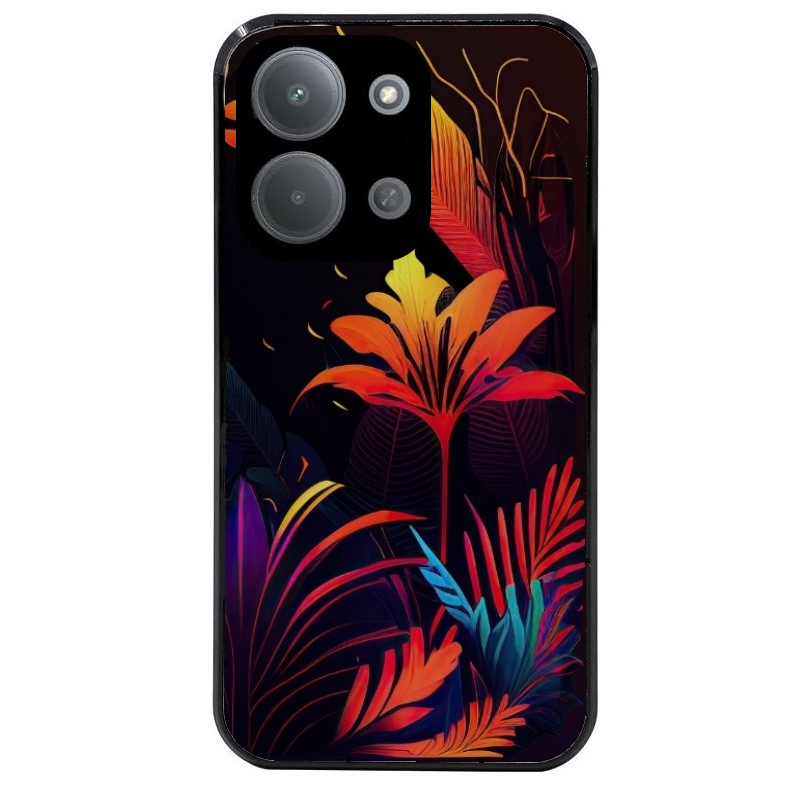 Coque noire taperso pour POCO C85 avec motif tropical jaune protection antichoc personnalisée
