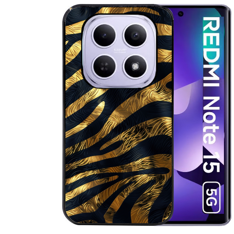 Coque noire taperso pour Redmi Note 15 et PRO PLUS 4G 5G avec motif zebre gold protection antichoc personnalisée