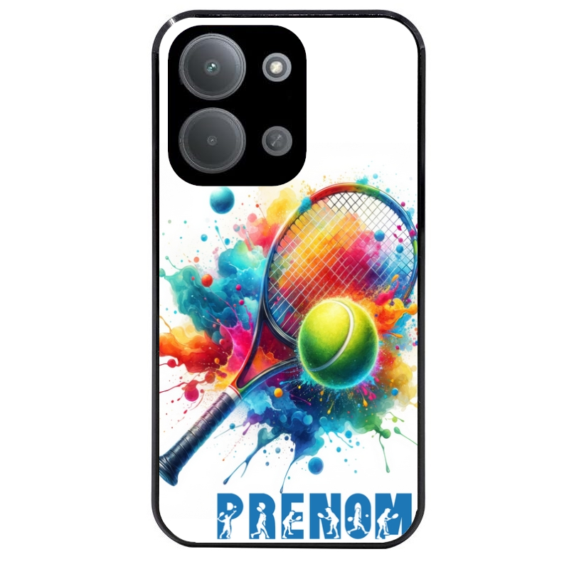 Coque noire taperso pour POCO C85 avec motif tennis raquette personnalisee protection antichoc personnalisée