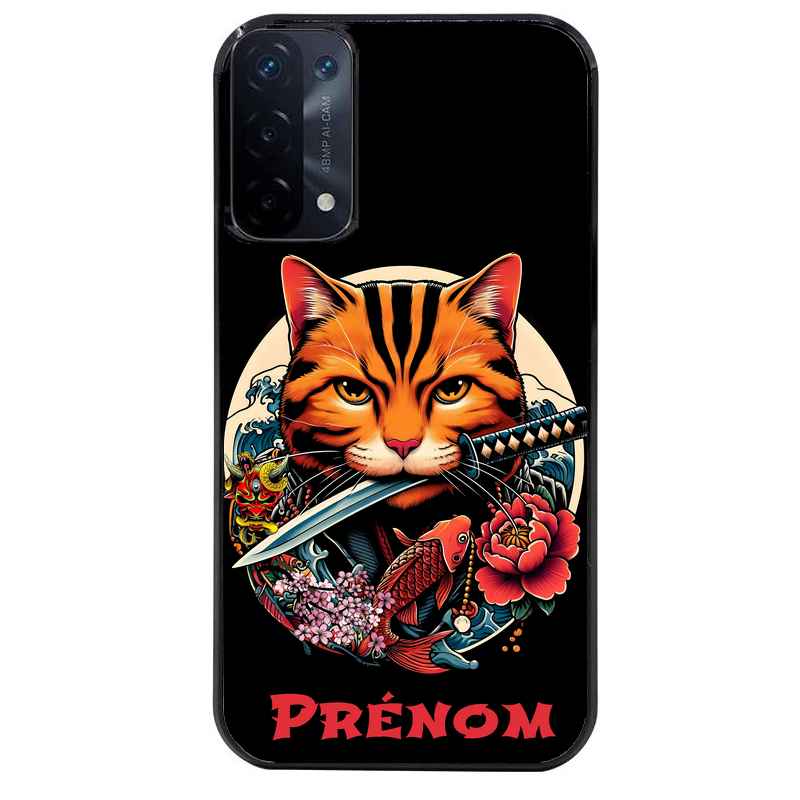 Coque noire taperso pour OPPO A54 et A74 5G avec motif chat carpe koii japan personnalise protection antichoc personnalisée