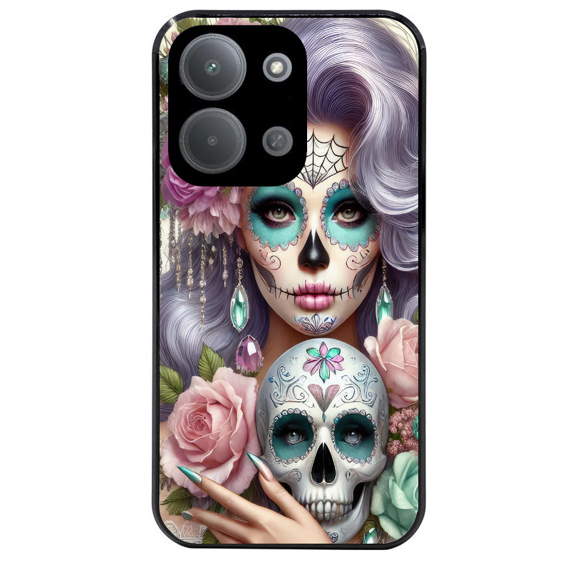 Coque noire taperso pour POCO C85 avec motif tete de mort calavera bijoux protection antichoc personnalisée