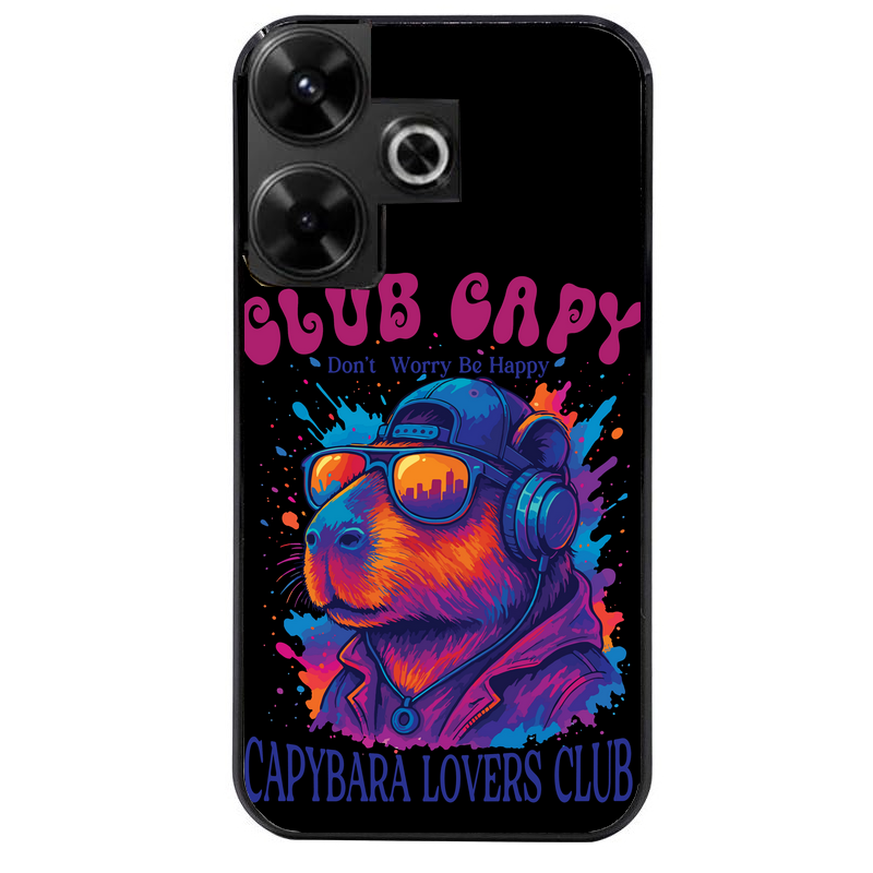 Coque noire taperso pour POCO M6 4G avec motif capybara club protection antichoc personnalisée