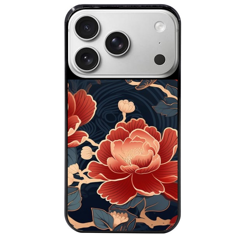 Coque noire taperso pour Iphone 17 17E AIR MAX PRO avec motif fleur japan protection antichoc personnalisée