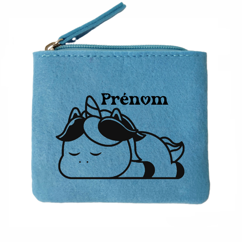 Porte monnaie personnalisé licorne paresseuse en feutrine en feutrine
