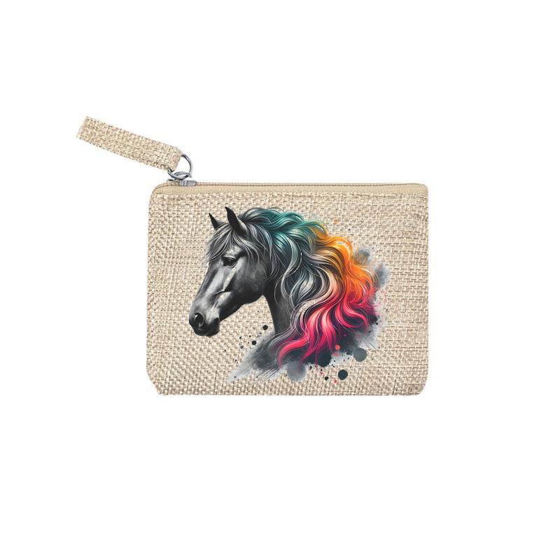 Pochette personnalisée motif cheval color en toile et simili cuir personnalisée
