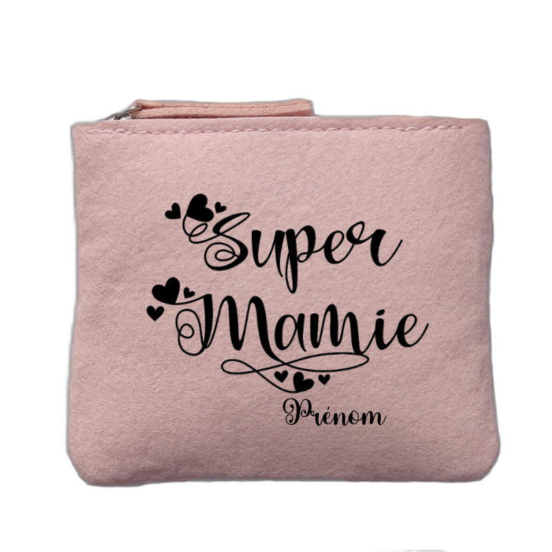 Porte monnaie personnalisé motif mamie super rose clair en feutrine en feutrine