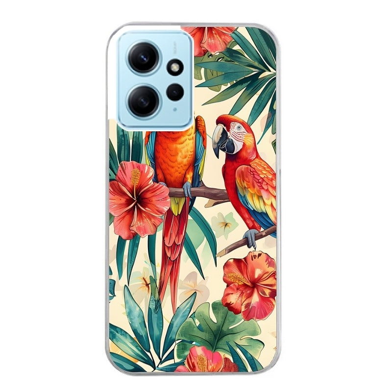 Coque taperso pour Redmi Note 12 4G 5G PRO 4G avec motif perroquet et fleurs protection antichoc personnalisée