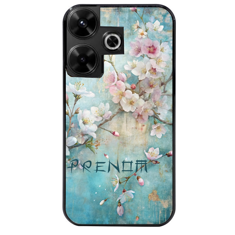 Coque noire taperso pour POCO M6 4G avec motif fleur sakura personnalisee protection antichoc personnalisée