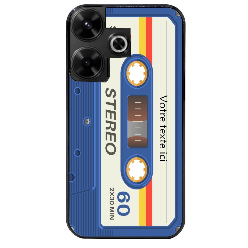 Coque noire taperso pour POCO M6 4G personnalisable avec motif cassette bleu protection antichoc personnalisée