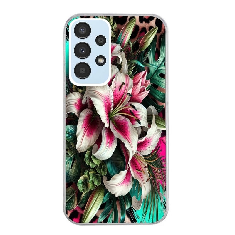 Coque taperso pour Galaxy A13 4G et 5G A23 A53 avec motif leopard hibiscus protection antichoc personnalisée
