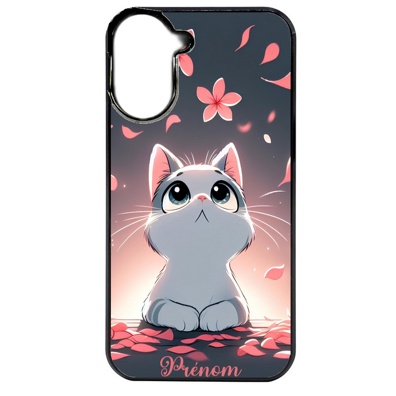 Coque noire taperso pour POCO C71 4G avec motif chat anime avec votre prenom protection antichoc personnalisée