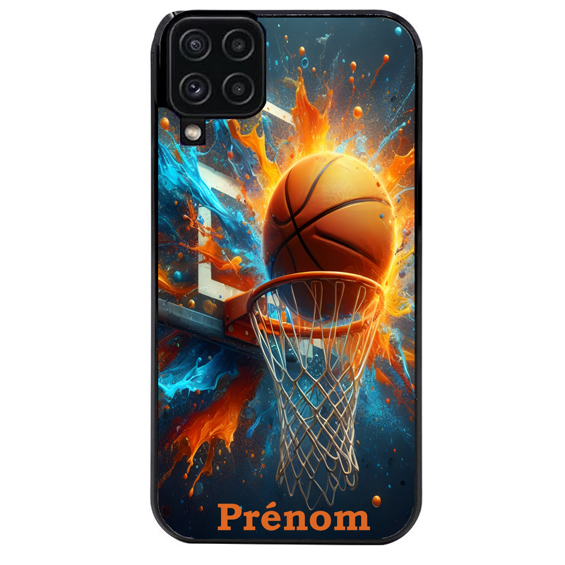 Coque noire taperso pour galaxy A22 A32 A52 A52S 4G 5G  avec motif basket ball color personnalise protection antichoc personnalisée