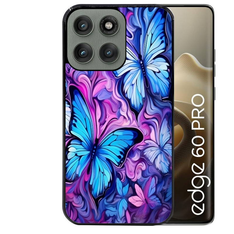 Coque noire taperso pour Moto Edge 60 et Neo Fusion Pro avec motif papillon violet uv protection antichoc personnalisée