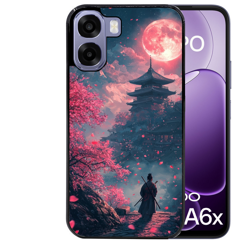 Coque noire taperso pour OPPO A6 A6X 4G et 5G avec motif samourai cerisier protection antichoc personnalisée