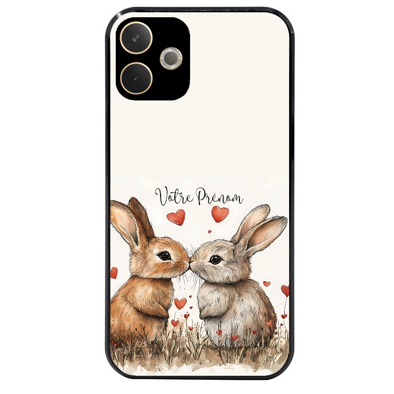 Coque noire taperso pour OPPO A5 PRO 4G et 5G avec motif lapin coeur avec prenom protection antichoc personnalisée