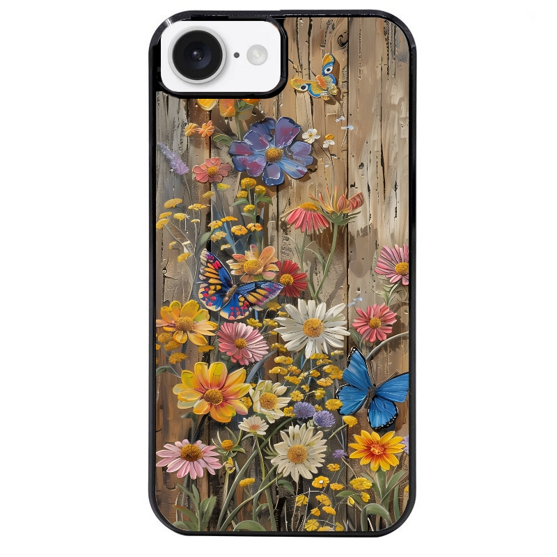 Coque noire taperso pour Iphone 17 17E AIR MAX PRO avec motif bois et papillon 1 protection antichoc personnalisée