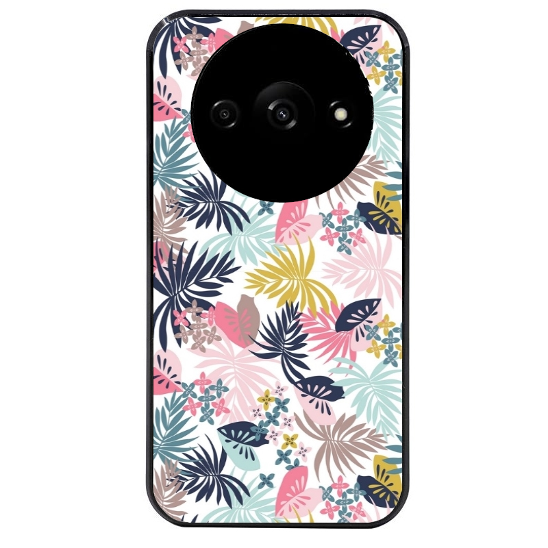 Coque noire taperso pour Redmi A3 avec motif jungle et fleur rose protection antichoc personnalisée