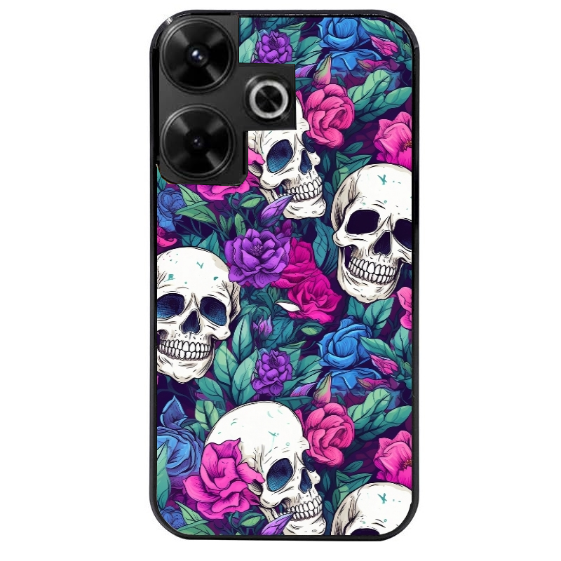 Coque noire taperso pour POCO M6 4G avec motif tete de mort violet protection antichoc personnalisée